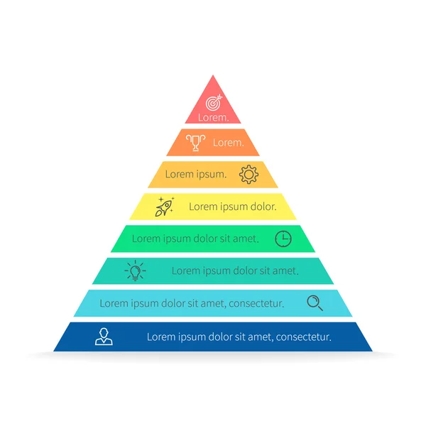 Piramide voor infographics. Vector grafiek, diagram met 8 stappen, opties. — Stockvector