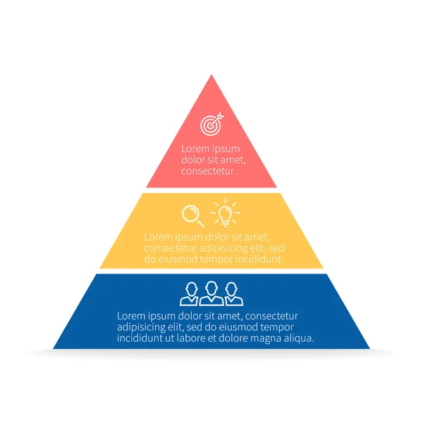 Piramide voor infographics. Vector grafiek, diagram met 3 stappen, opties. — Stockvector