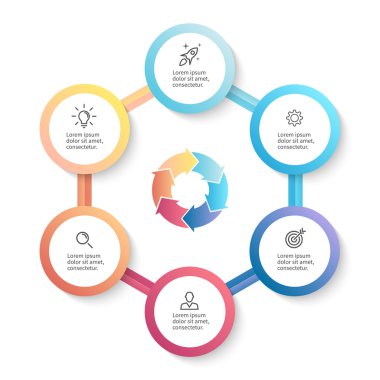 Infographic iş şablon parçaları, 6 seçenekleri.