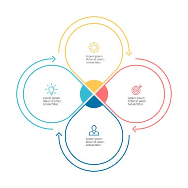 Doğrusal infographics. 4 adımlar ile iş diyagramı.