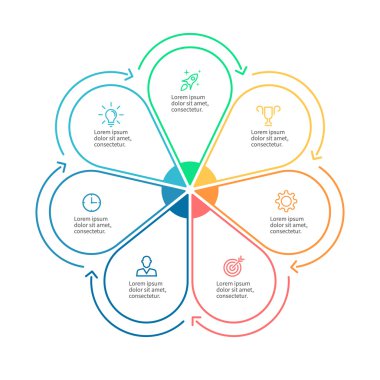 Doğrusal infographics. 7 adımlar ile iş diyagramı.