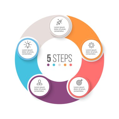 Dairesel infographics. 5 adım ile iş diyagramı.