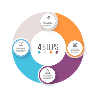 Dairesel infographics. 4 adımlar ile iş diyagramı.