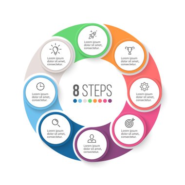 Dairesel infographics. 8 adımlar ile iş diyagramı.