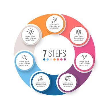 Dairesel infographics. 7 adımlar ile iş diyagramı.