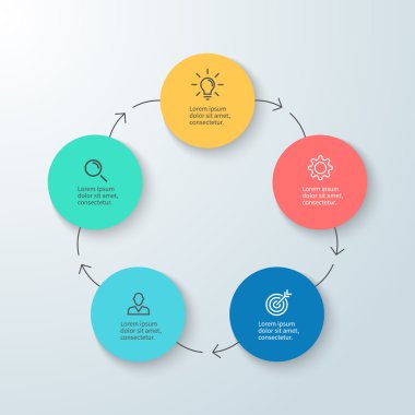 İş infographics. Minimalist diyagramı, grafik, grafik 5 adım ile.