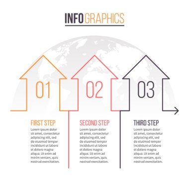 İş infographics. 3 adımda, okları ile zaman çizelgesi. Vektör şablonu.