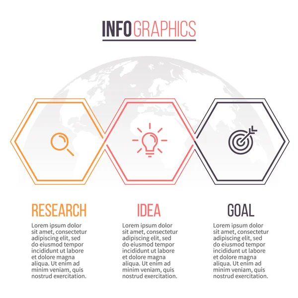 Infográficos de negócios. Linha do tempo com 3 passos, hexágonos. Modelo de vetor . — Vetor de Stock