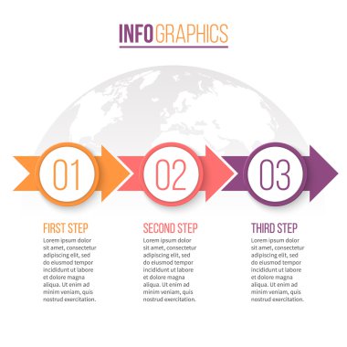 İş infographics. 3 adımda, okları ile zaman çizelgesi. Vektör şablonu.