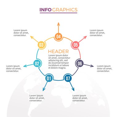 Doğrusal infographics. Minimalist grafik, diyagram 7 adımlar ile.