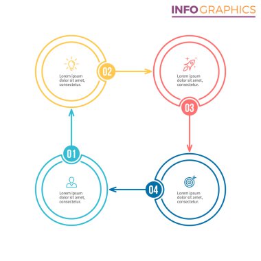 Doğrusal infographics. Minimalist grafik, diyagram ile 4 adımlar.