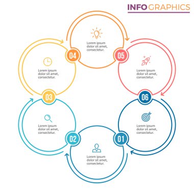 Doğrusal infographics. 6 adım, seçenekleri grafik.