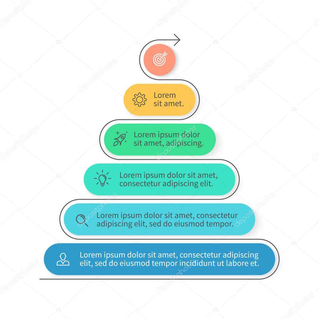 Pirámide para infografías. Gráfico, diagrama con 6 pasos, opciones ...