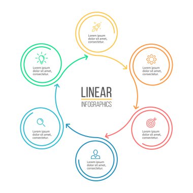 Doğrusal infographis. Seçenekler minimalist grafik, diyagram 6 adımlarla. Vektör tasarım öğesi.