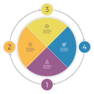 Pasta grafiği. Dört adım infographics. Vektör tasarım öğesi.