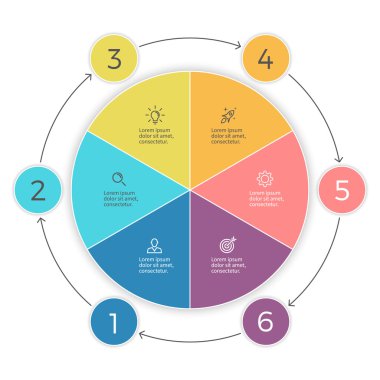 Pasta grafiği. Altı adımda infographics. Vektör tasarım öğesi.