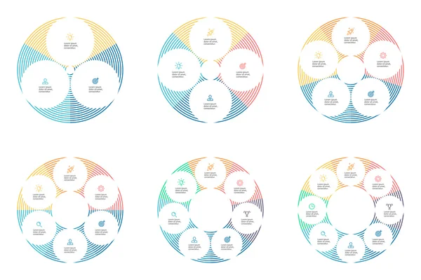 Lineaire cirkeldiagrammen met 3-8 secties, delen. — Stockvector