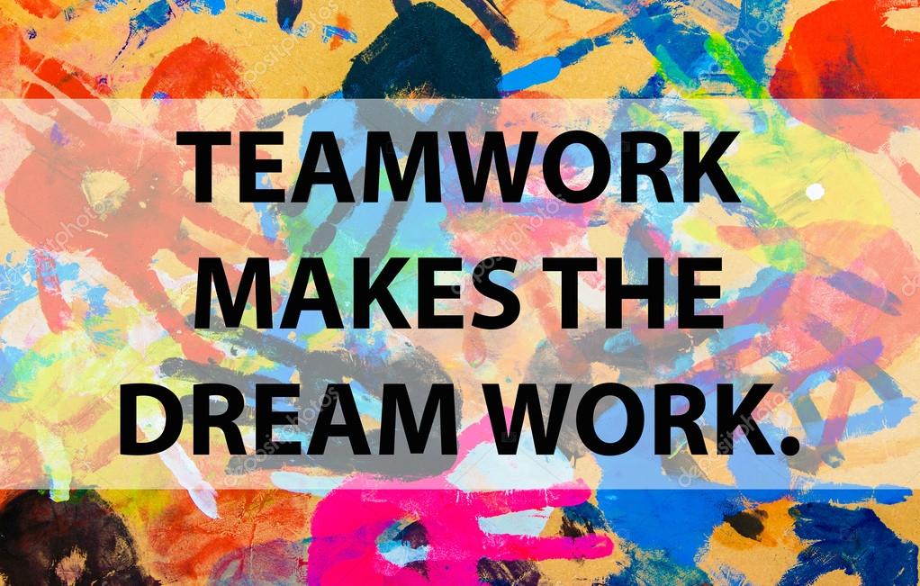 Teamwork quote concept on colorful hand background — Stock Photo ...