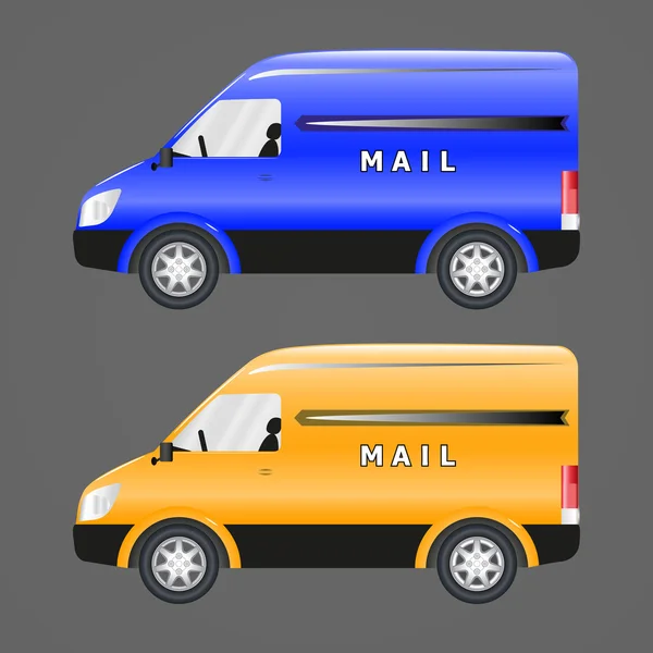 蓝色和黄色的邮政汽车 — 图库矢量图片