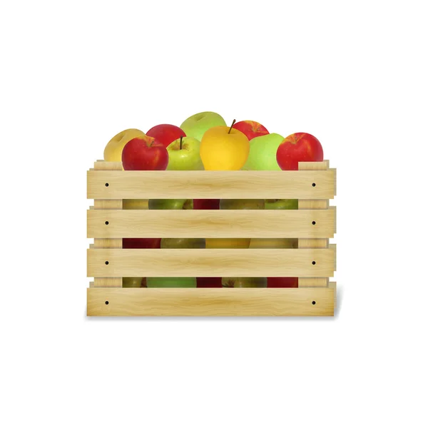 Wooden box with colorful apples — Stock Vector