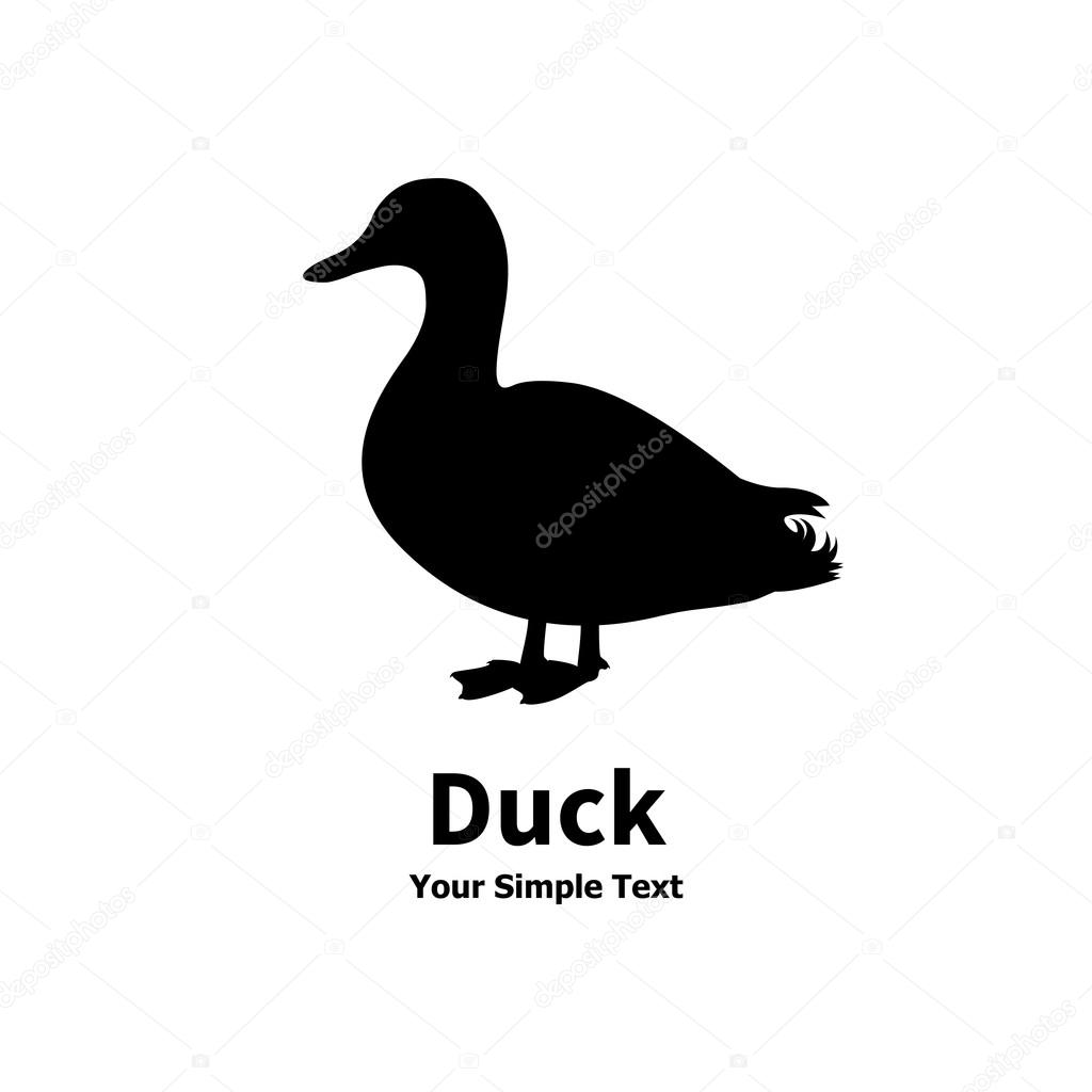 Vector illustration of a silhouette of a duck. Isolated on white background. Duck is a side view profile.