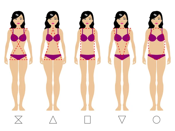 Cinco tipos de cuerpo femenino — Vector de stock