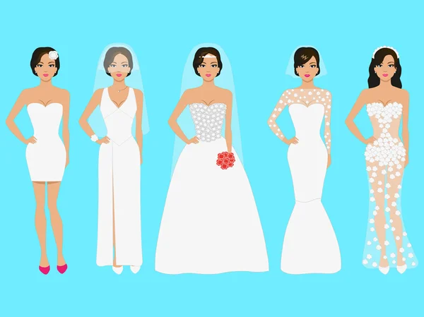 Ilustração vetorial de grupo de vestidos de casamento —  Vetores de Stock