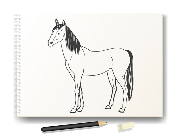 Cavalo desenhado à mão a lápis no álbum A4 —  Vetores de Stock