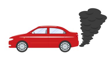 Arabadan egzoz dumanı çıkıyor.