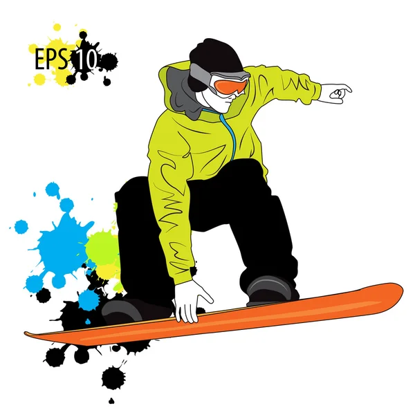 Snowboarder hace agarre — Vector de stock