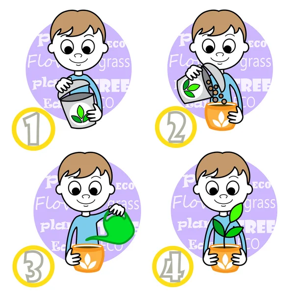 Leuke jongen en plant — Stockvector