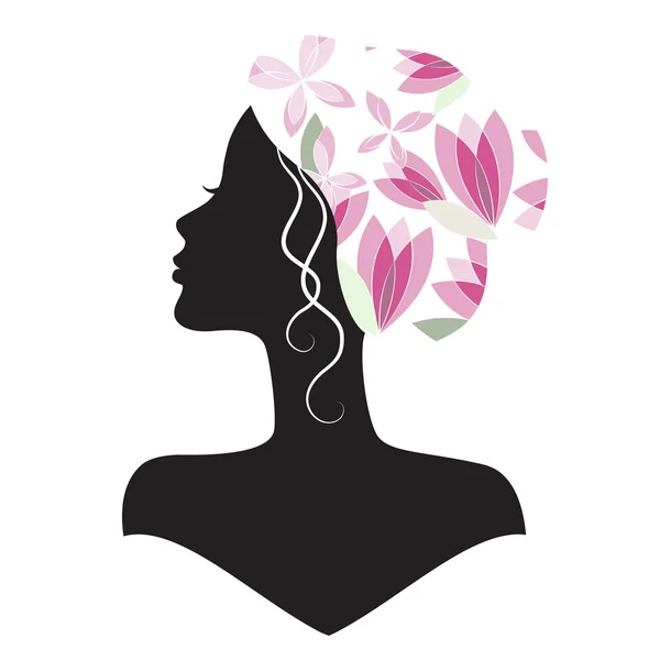 Beautiful girl silhouette with flowers — Stock Vector