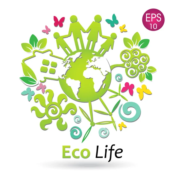 Eco Vida, planeta verde — Vector de stock