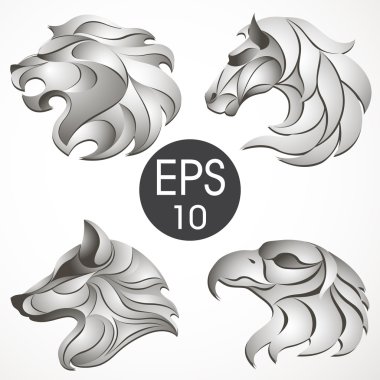 Animal logo design collection. Animal set. Lion, Horse, Eagle, Wolf clipart