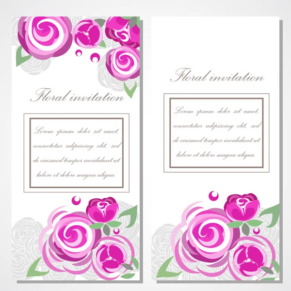 Invitación vectorial con rosas rosadas para boda, matrimonio, cumpleaños, día de San Valentín . — Vector de stock