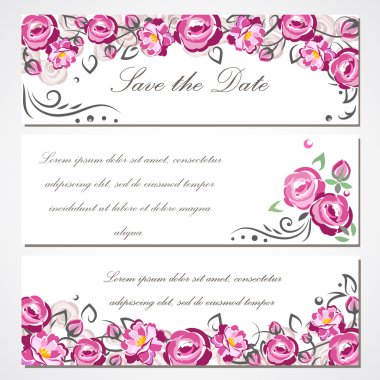 Vektör: davetiyeli pembe Gül düğün, evlilik, doğum günü, Sevgililer günü için.