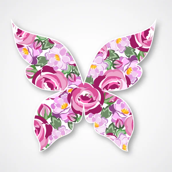 Vektor isolierter mehrfarbiger Schmetterling. Papier Schmetterling Logo mit Rosen — Stockvektor