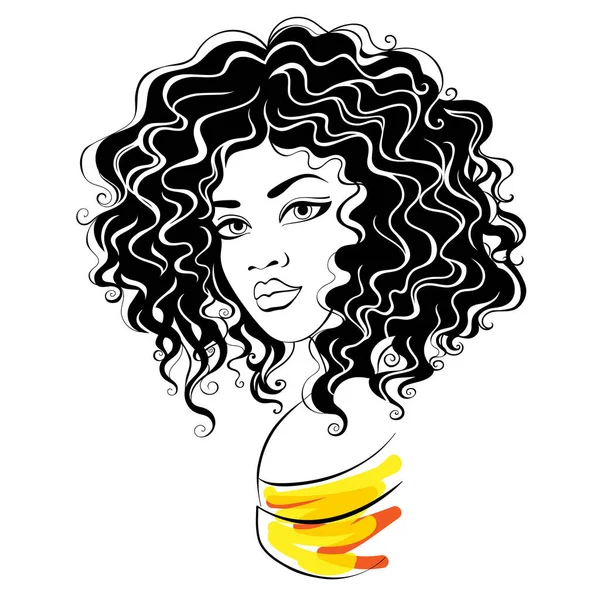 Wanita hitam cantik dengan rambut hitam. Ilustrasi vektor. Stok Ilustrasi 