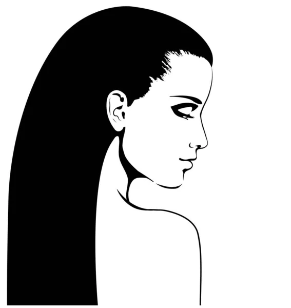 Bella faccia donna di moda con lunghi capelli neri — Vettoriale Stock