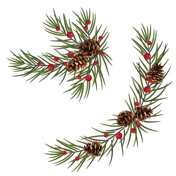 Green Christmas border of pine branch, isolated on white background. Xmas garland decoration. Border of branch christmas tree. poster for Christmas and winter holidays. Garland/wreath of pine branches