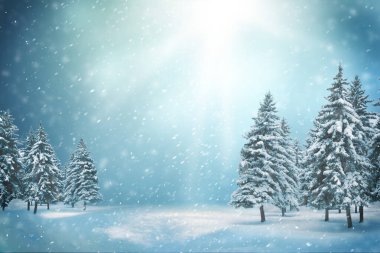 Kar yağan kış manzarası, kar yağışı olan kış ormanı. Kış koruluğu. Karlı kış manzarası, kış manzarası, orman, karlı doğa manzarası. Noel arkaplanı.