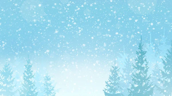 Paesaggio Con Pineta Neve Fiocchi Neve Vorticano Sfondo Natalizio Invernale — Foto Stock