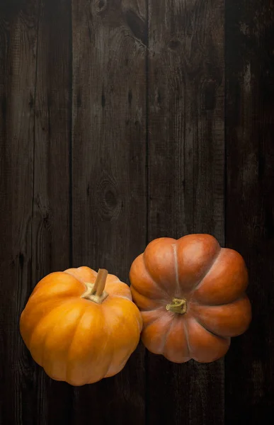 Πορτοκαλί Κολοκύθα Σκούρο Φόντο Ξύλου Υγιεινή Διατροφή Ημέρα Ευχαριστιών Πτώση — Φωτογραφία Αρχείου