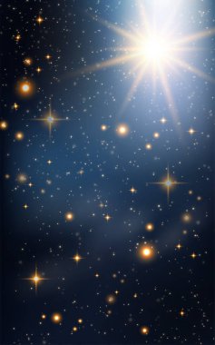 Alacakaranlık gökyüzünün mavi arka planında kar taneleri ve parıltılarıyla Noel kar fırtınası. Davetiyeler, yeni yıl tebrik kartları, afiş reklamları. Yeni bir evrenin doğuşu. Bölüm 10