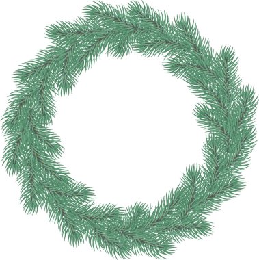 Yapraklar ve kutsal meyvelerle süslenmiş ladin dallarından yapılmış Noel çelengi. Şeffaf, png. Yuvarlak çam çelengi. Noel süsü. Kış festivali çerçevesi, çelenk. Dekoratif dallar.