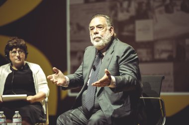 MILANO,ITALY- 26.10.2015.Francis Ford Copolla at the media conference during EXPO Milano 2015.Francis for Copolla famous director,especially for Godfather movies.Talking and answering questions