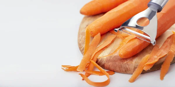 Frische Möhren Auf Schneidebrett Mit Kopierraum Zubereiten Banner — Stockfoto