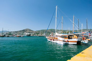 Bodrum Marina manzarası. Bodrum, Türkiye - yaz tatili. 