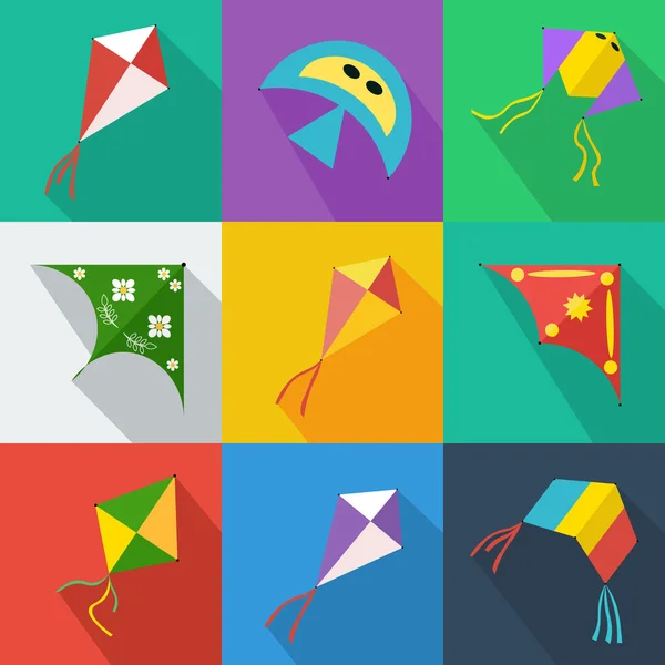 Set of icons of colorful kites — Stock Vector