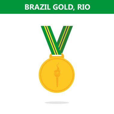 Altın madalya. Brezilya. Rio. Olimpiyat Oyunları 2016. Vektör çizim.